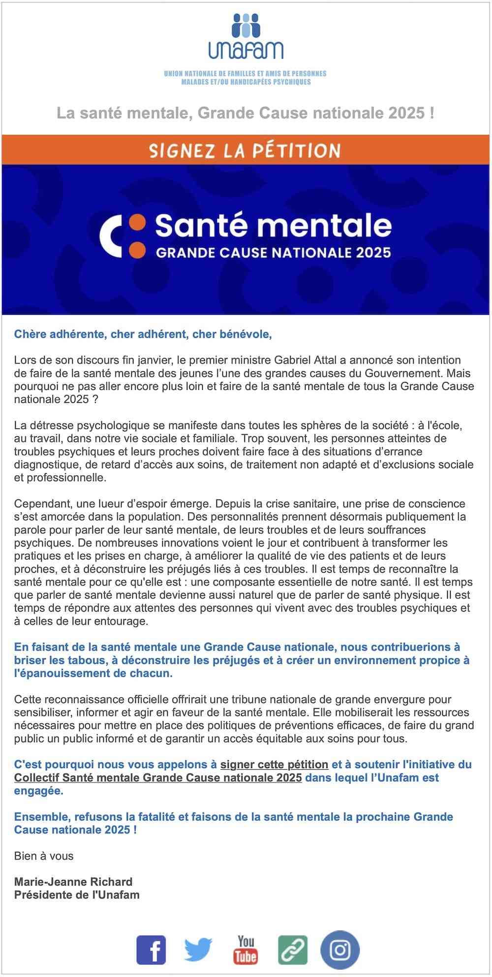 Fwd ANNULE ET REMPLACEEnsemble faisons de la santé mentale la Grand Cause nationale 2025 